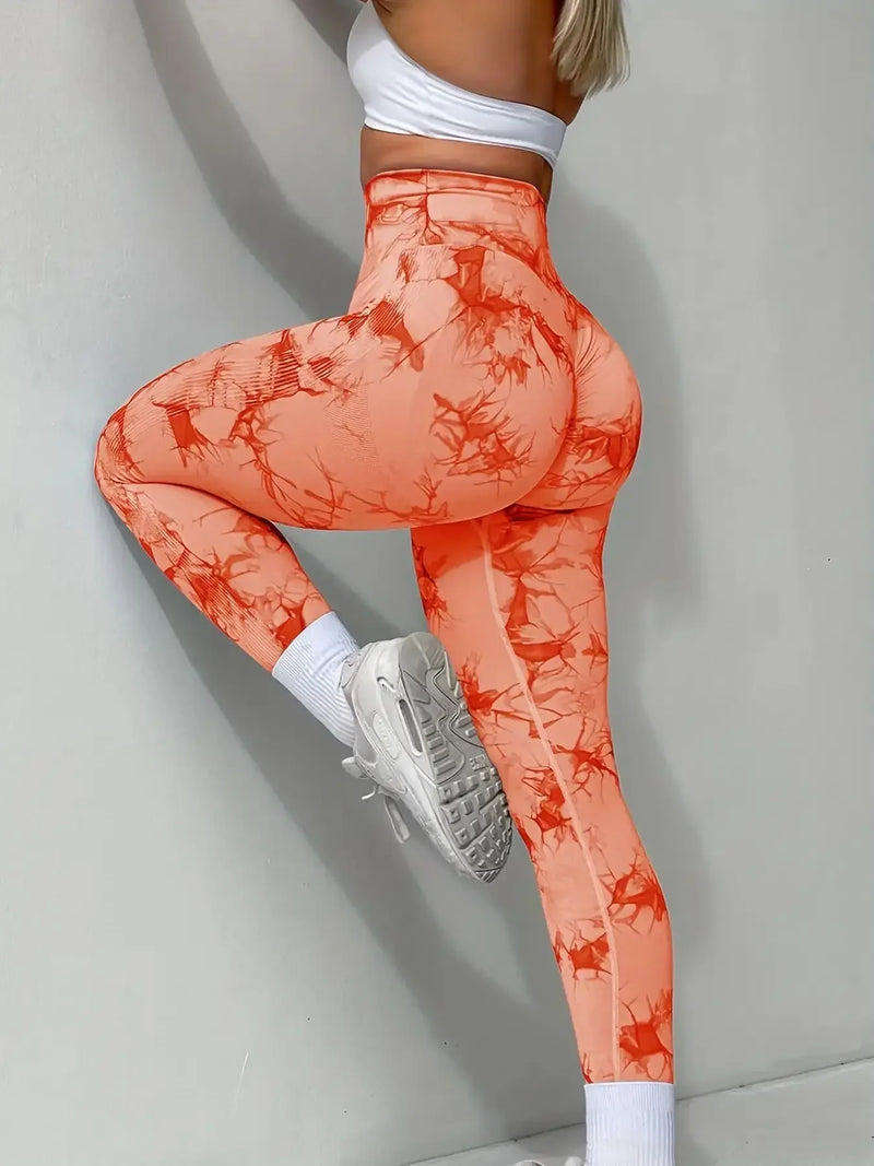 Calça Feminina TIE-DYE sem costura cintura alta calça stretch fitness yoga