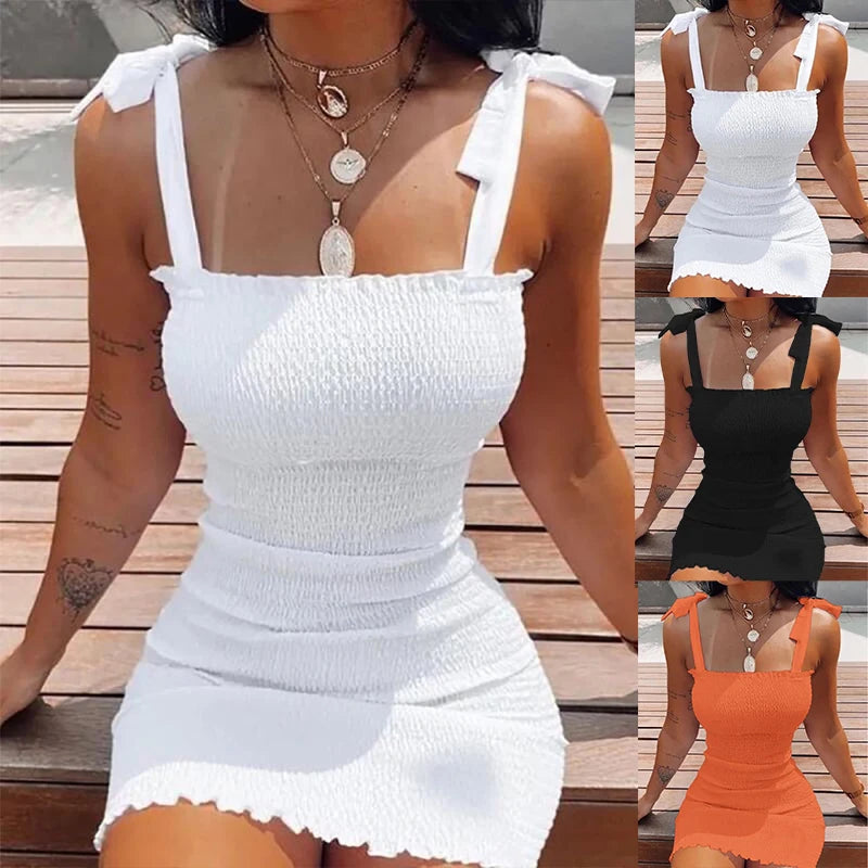 Vestido Solid Strap Curto Branco Para ano novo