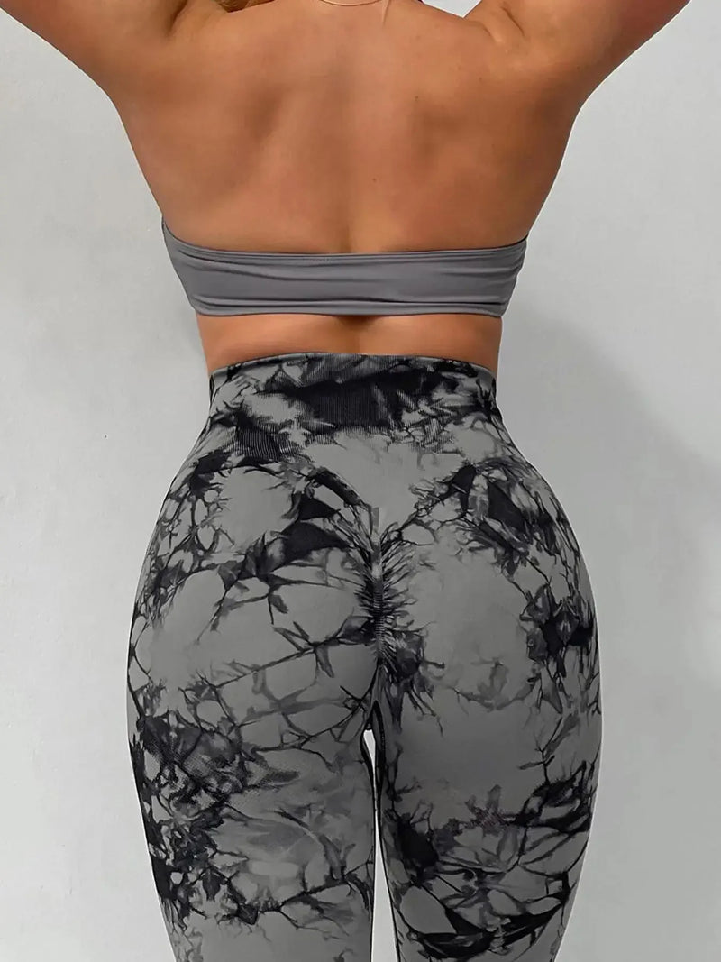 Calça Feminina TIE-DYE sem costura cintura alta calça stretch fitness yoga