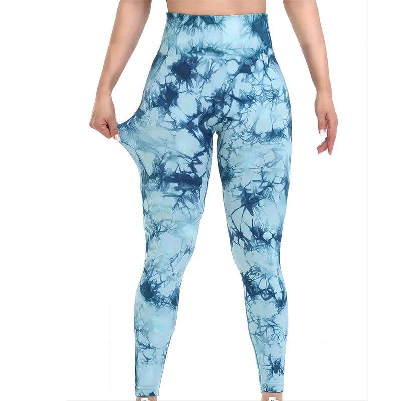 Calça Feminina TIE-DYE sem costura cintura alta calça stretch fitness yoga