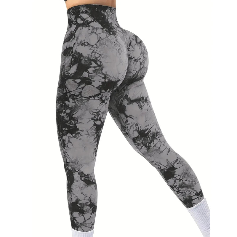 Calça Feminina TIE-DYE sem costura cintura alta calça stretch fitness yoga