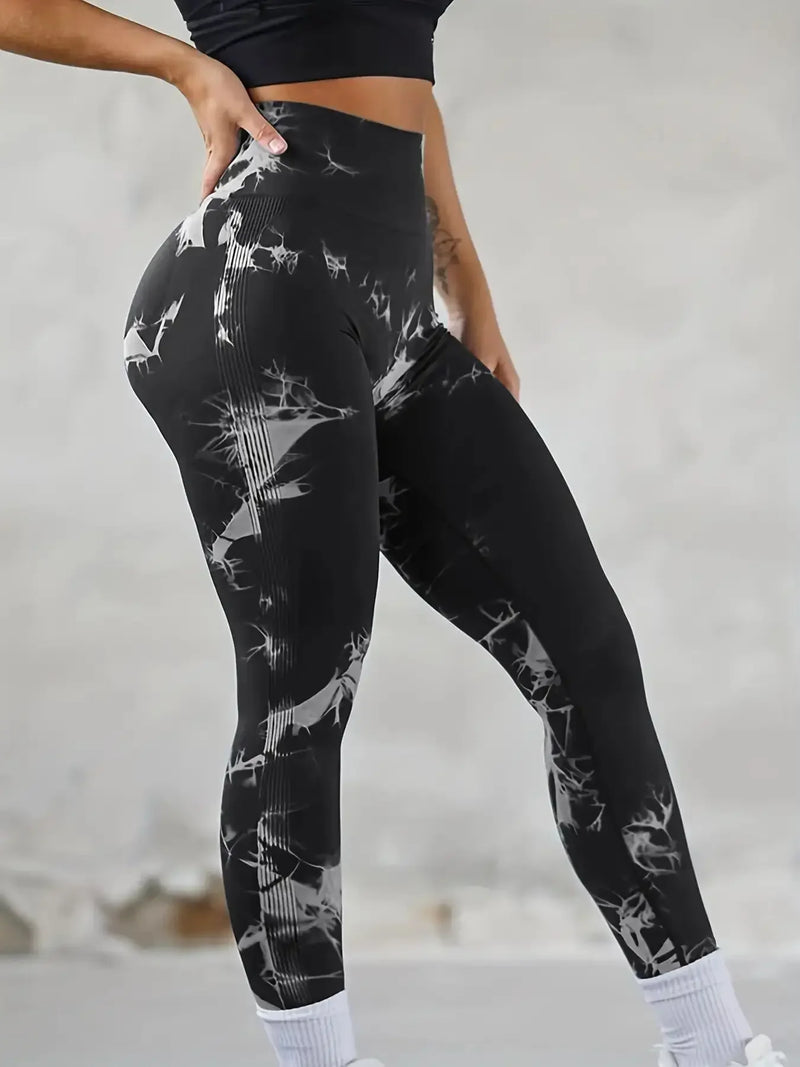 Calça Feminina TIE-DYE sem costura cintura alta calça stretch fitness yoga