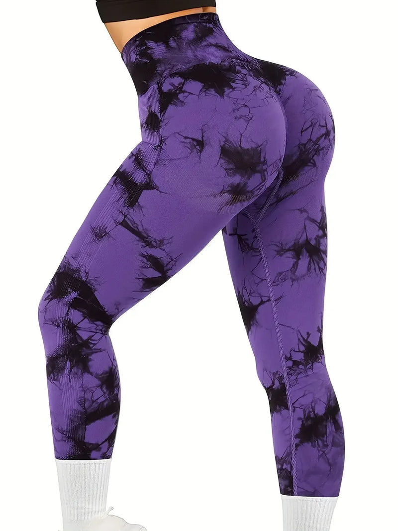 Calça Feminina TIE-DYE sem costura cintura alta calça stretch fitness yoga